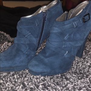 Calvin Klein Peg Ankle Bootie Sz 7.5 M Blue Suede